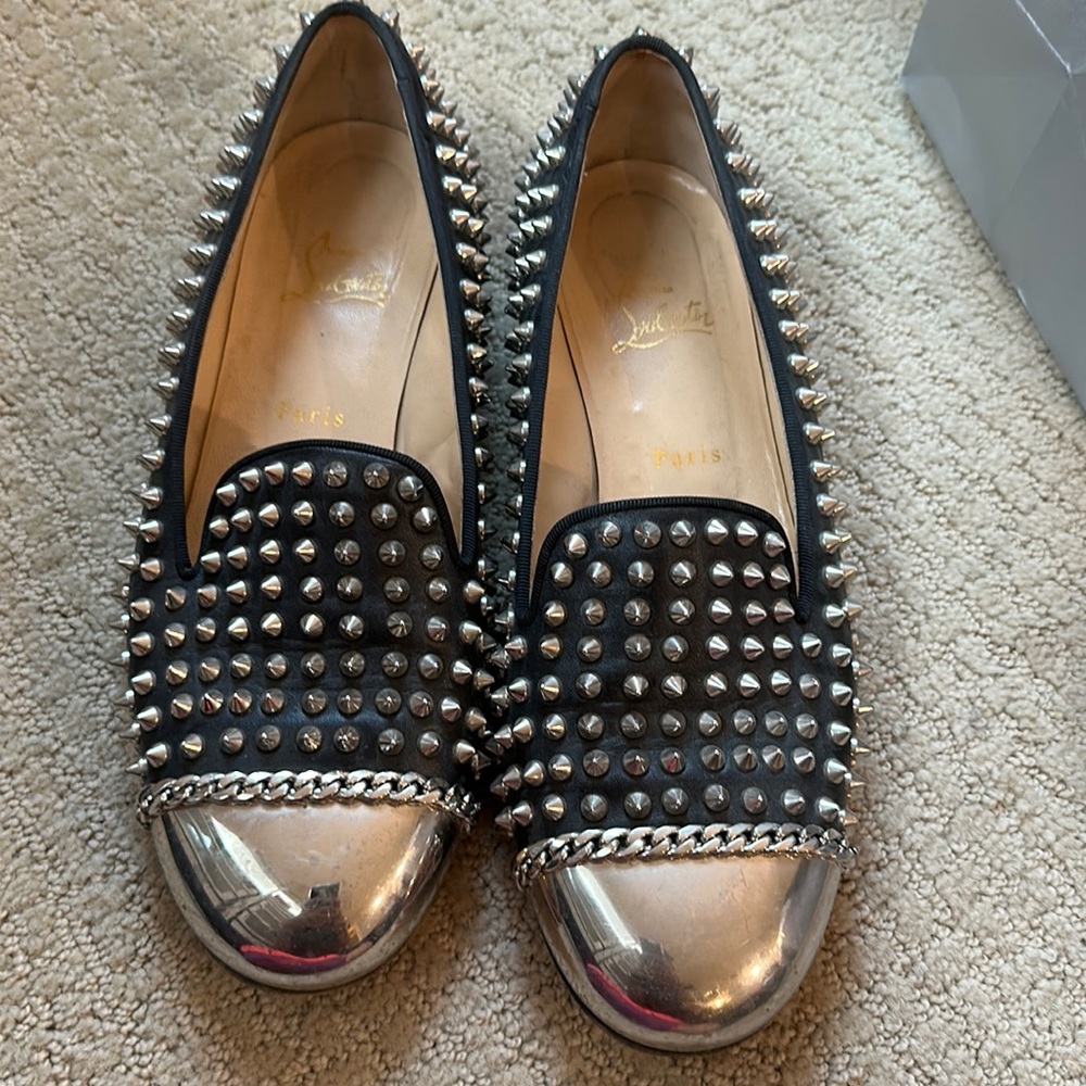 Christian Louboutin black and metal rollerball flats